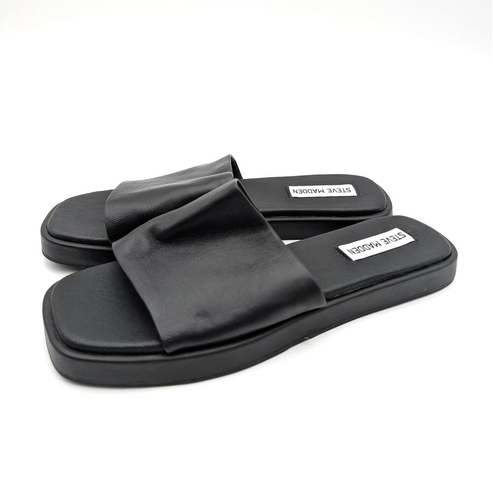 Steve Madden Holmes Slide Sandal Open Square Toe Women's Black Size US7.5M EU38